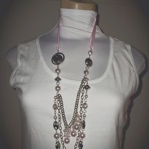 Silver & Pink Necklace w/Earrings